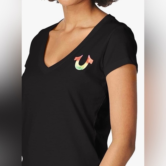 True Religion - Multi Color Foil Short Sleeve V Neck Tee - Picture 2 of 9